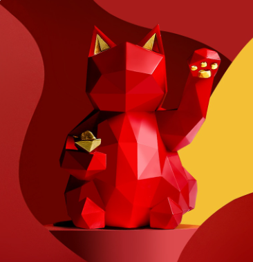 Geometric Lucky Cat Figurines