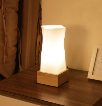 Twisted glass cover wood night light