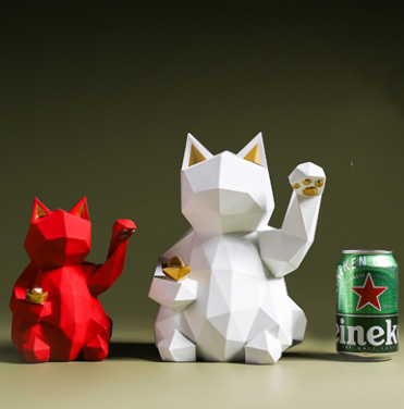 Geometric Lucky Cat Figurines